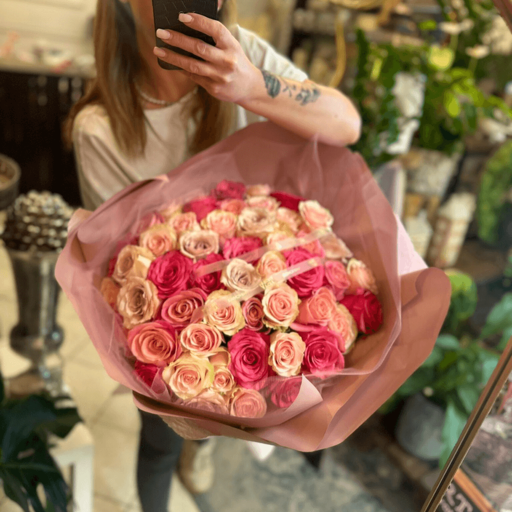 bukiet z róż różowych