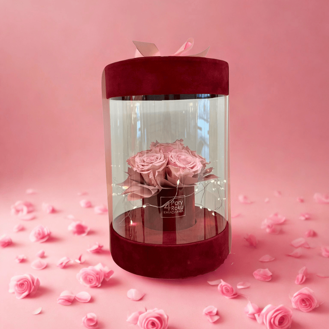 walentynkowy duży flower box wieczne róże różowe