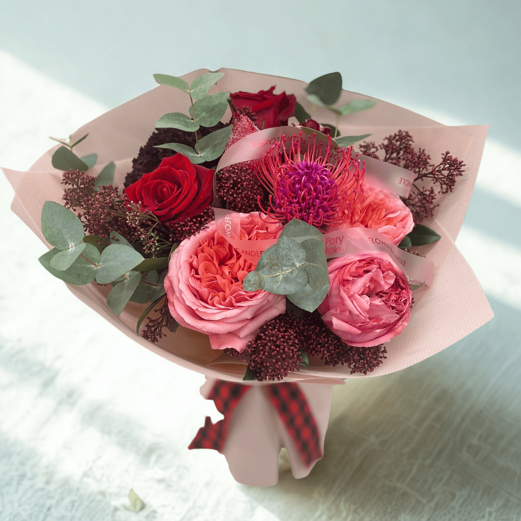 bukiet zimowy róża eukaliptus