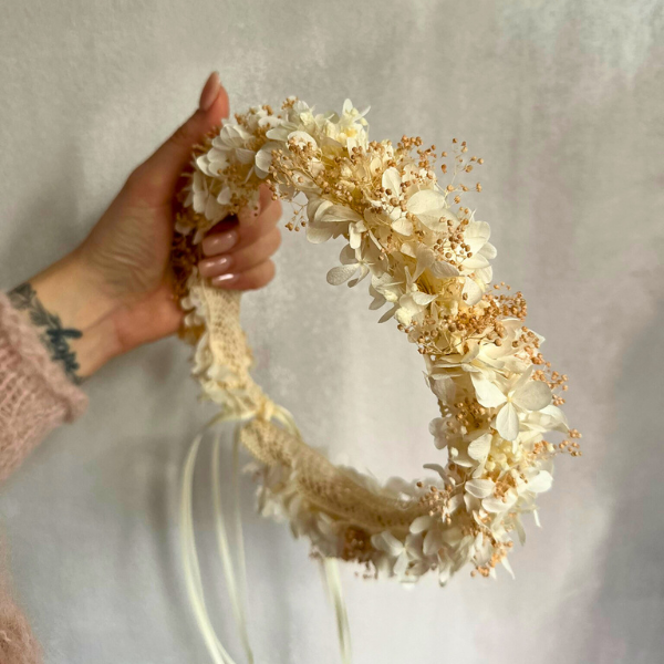 wianek dla dziewczynki z białej hortensji